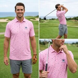 Donald Ross Golf Polo Shirt Mens Large Performance Pink Hula Cocktail Casa Campo
